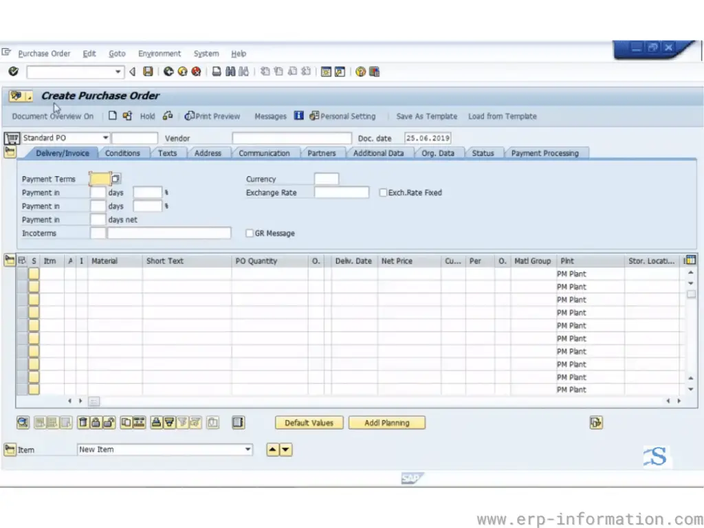 sap purchase order without account assignment