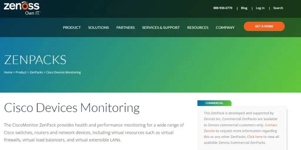 Webpage of Zenoss Zenpack Cisco Devices Monitoring