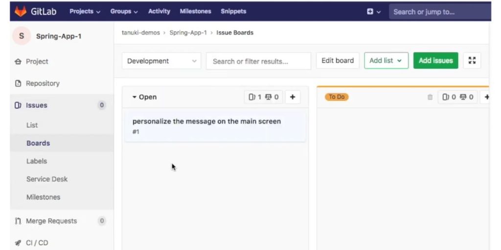 Issues board of Gitlab