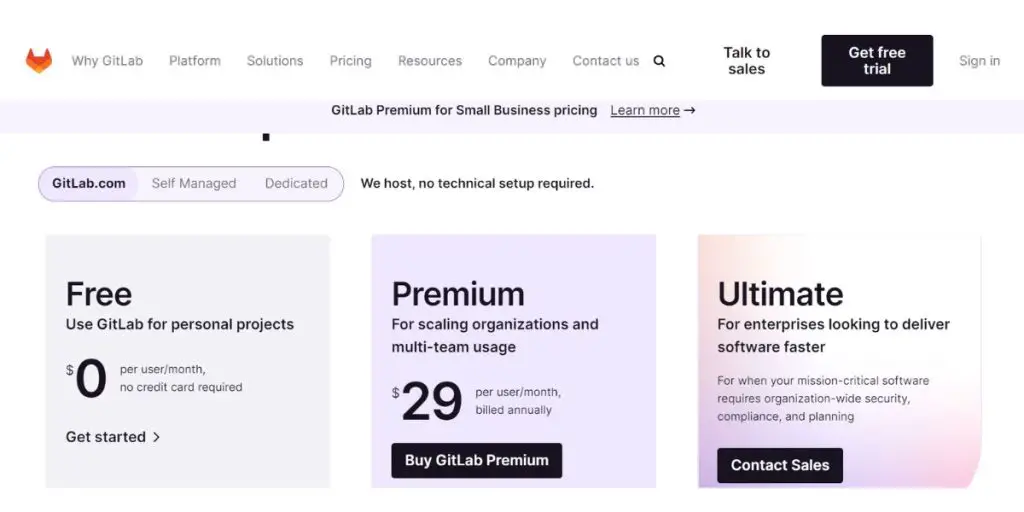 Pricing of GitLab